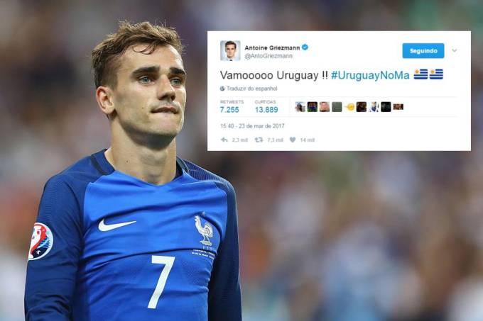 Griezmann torce pelo Uruguai no Twitter – e sofre com brasileiros