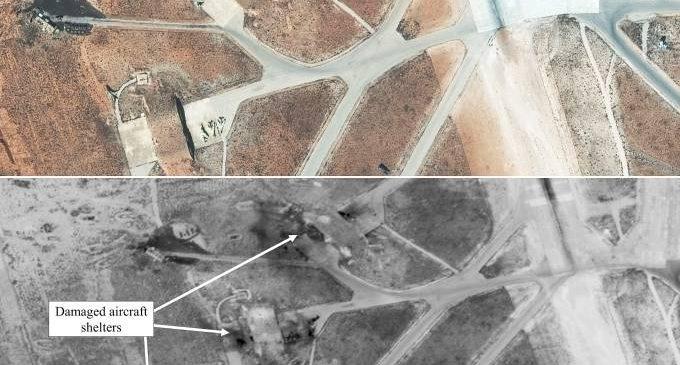 Fotos mostram destruição de base área síria