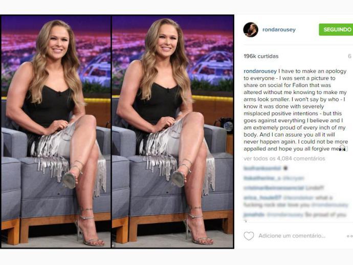 Ronda Rousey pede desculpas por postar foto com photoshop nos braços