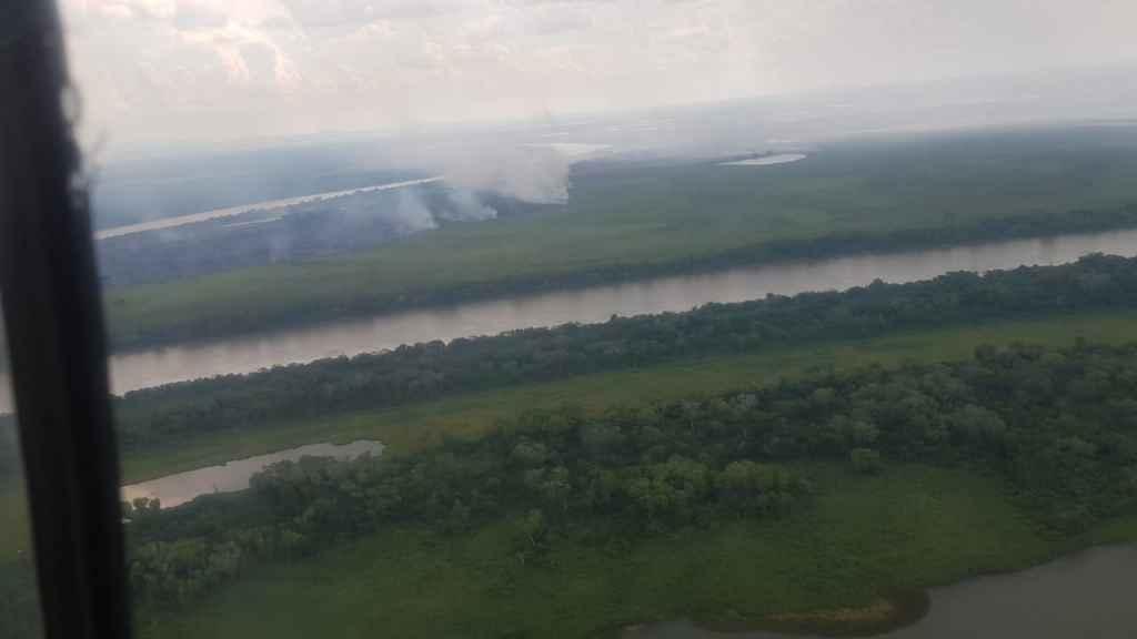 Incêndio no Pantanal atinge vegetação seca e fumaça cobre céu de cidades