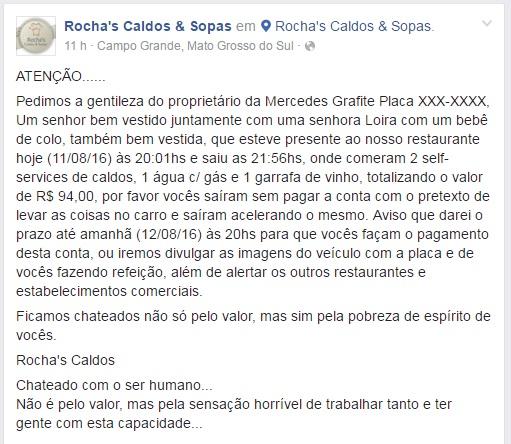 Casal em Mercedes dá calote em restaurante com filho de colo
