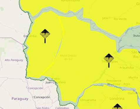 Inmet divulga alerta de tempestade para cidades do sudoeste e centro-norte de MS