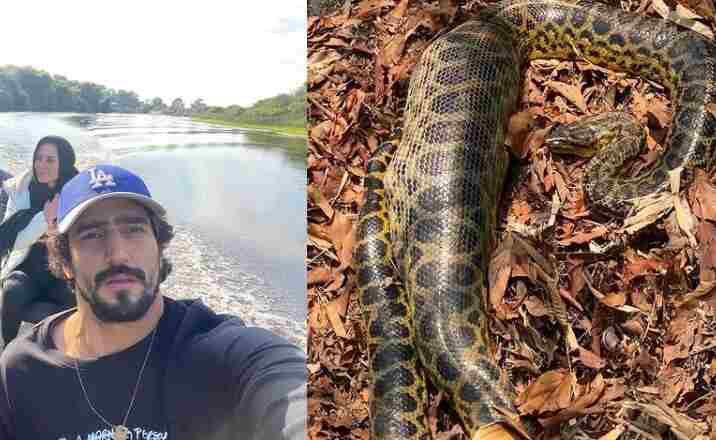 Ator é surpreendido por sucuri no Pantanal
