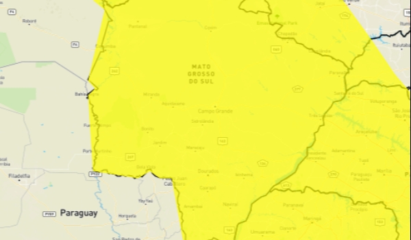 Inmet renova aviso de tempestade para todo o MS com risco de queda de granizo