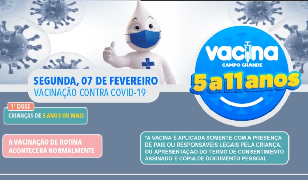 Vacinação infantil da covid ocorre em 38 locais nesta segunda em Campo Grande