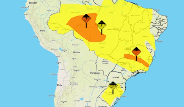 Vinte cidades de MS estão sob alerta de chuvas intensas e ventos fortes