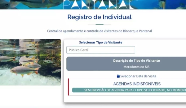 Ainda instável, agendamento no Aquário do Pantanal continua indisponível nesta segunda-feira