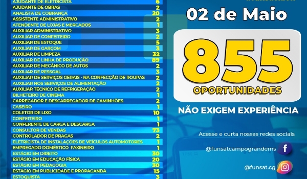 Funsat oferece na Capital 855 vagas que não exigem experiência no mercado