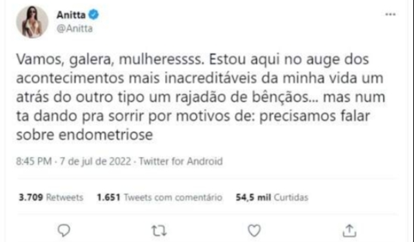 Saiba o que é endometriose, doença que vai afastar Anitta dos palcos