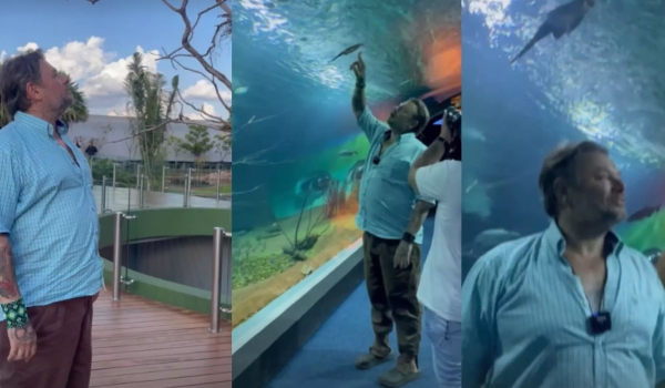 Richard Rasmussen conhece o Aquário do Pantanal e se choca com animal: 'o macho tem pênis'