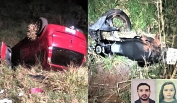 Motociclista morre e mulher tem corpo dilacerado após colisão com carro