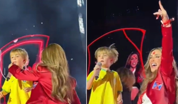 Filho de Anahí sobe ao palco com camisa do Brasil em show do RBD no Morumbi