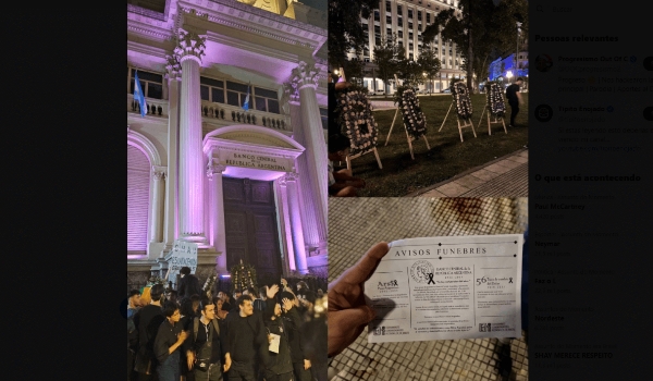 A horas da posse, seguidores de Milei fazem “velório” do Banco Central e do peso argentino