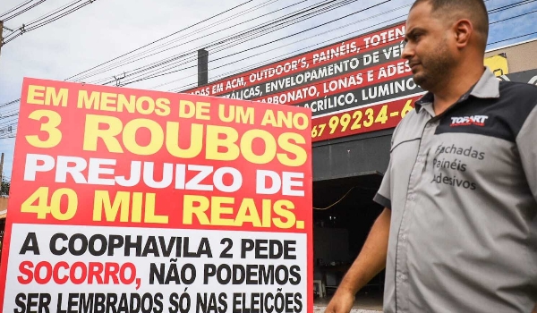 Comerciante é assaltado três vezes e coloca placa na empresa pedindo 