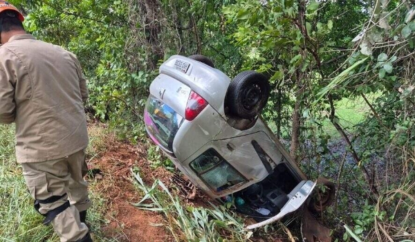 Estudante desvia de animal em rodovia e carro capota