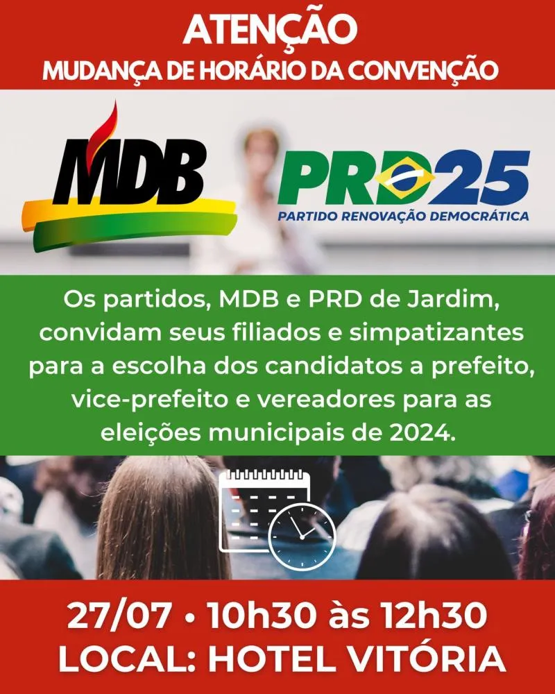 MDB altera programação de convenção em Jardim