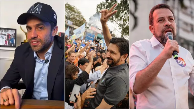 Os três candidatos empatam tecnicamente na liderança / Montagem - Reprodução/Redes Sociais, Divulgação/Campanha Ricardo Nunes e Divulgação/Leandro Paiva