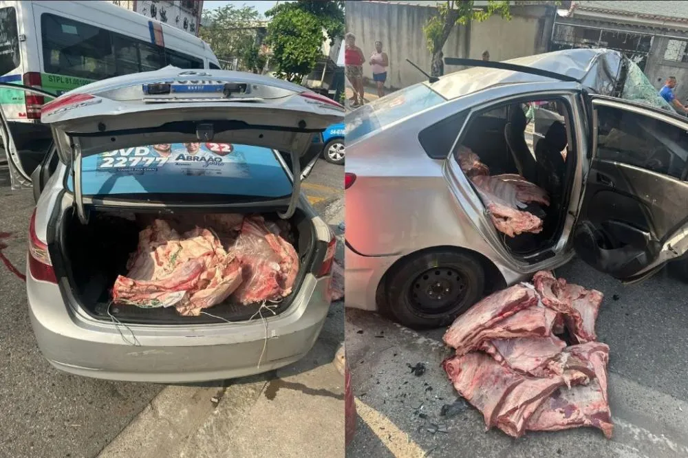 Churrasco frustrado: ladrões batem carro após roubarem carga de carne no Rio