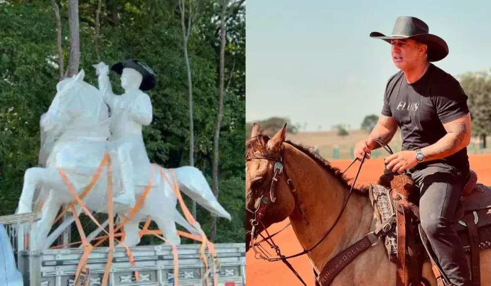 Estátua na entrada de Ivinhema levanta suspeitas, mas ‘prefeito influencer’ alega homenagem à agropecuária