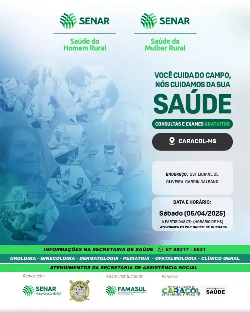 SENAR Saúde do Homem e da Mulher Rural: Consultas e Exames Gratuitos em Caracol