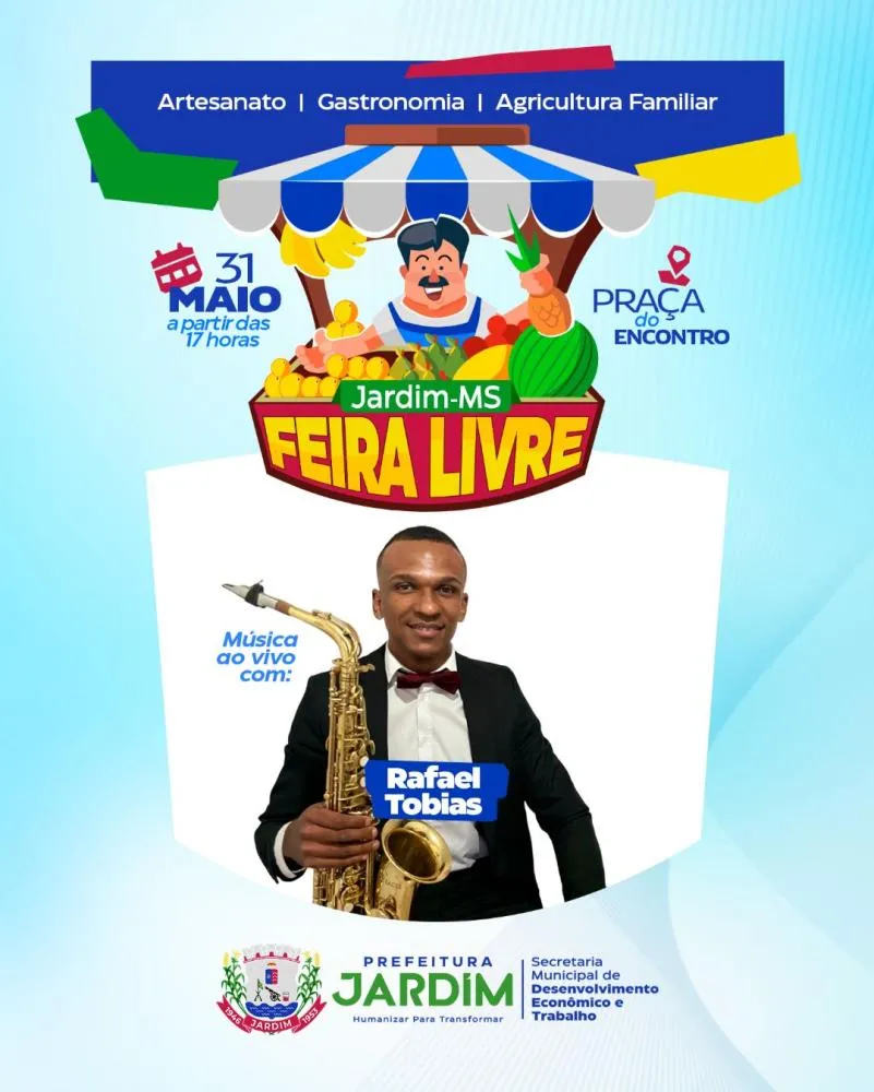 Feira Livre de Jardim movimenta o sábado com produtos locais e atração musical de Rafael Tobias