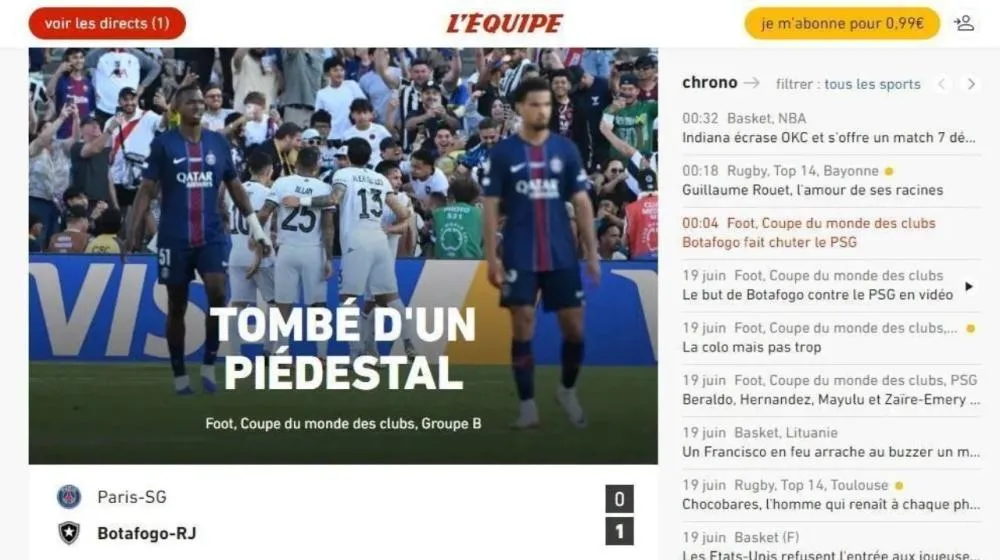 “Caiu do pedestal”: jornais franceses comentam vitória do Botafogo sobre PSG