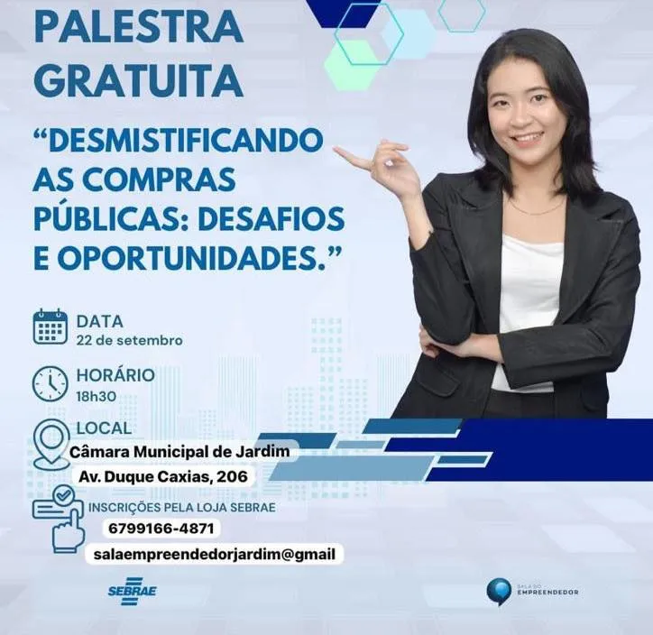 Palestra gratuita em Jardim orienta empreendedores sobre desafios e oportunidades nas compras públicas