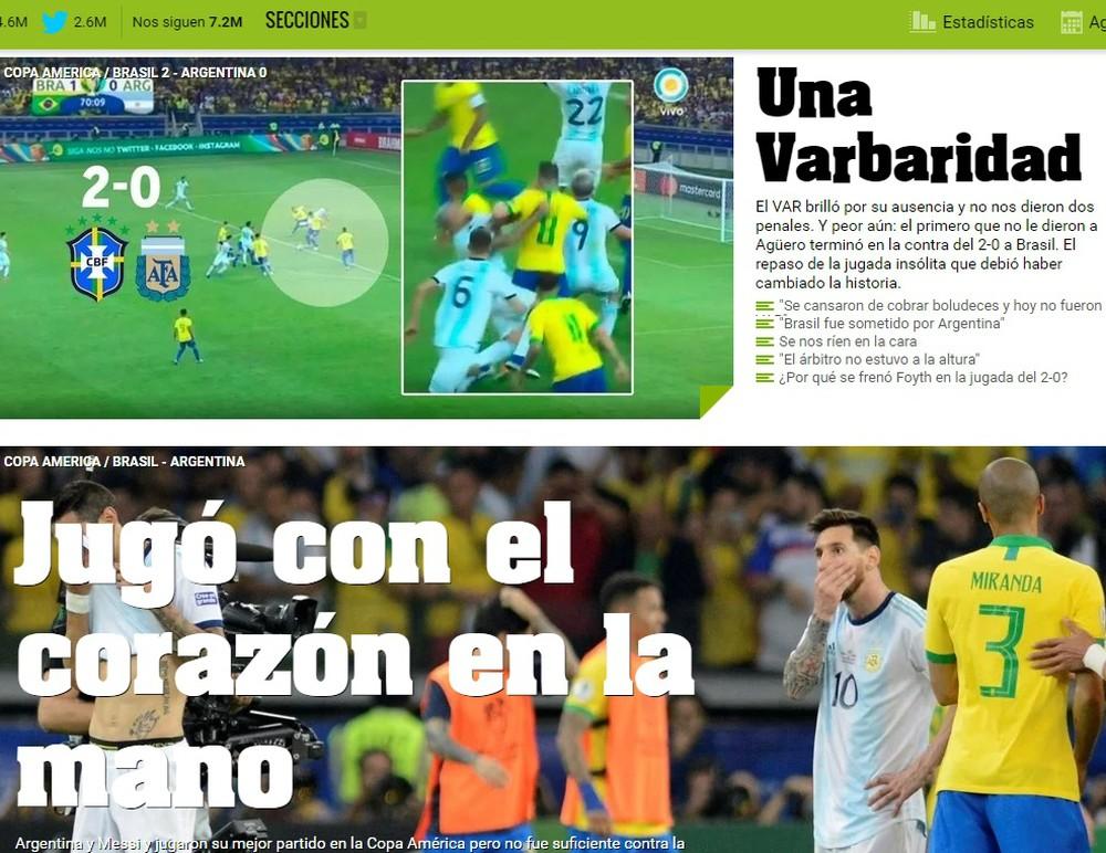 Imprensa argentina coloca derrota para o Brasil na conta da arbitragem