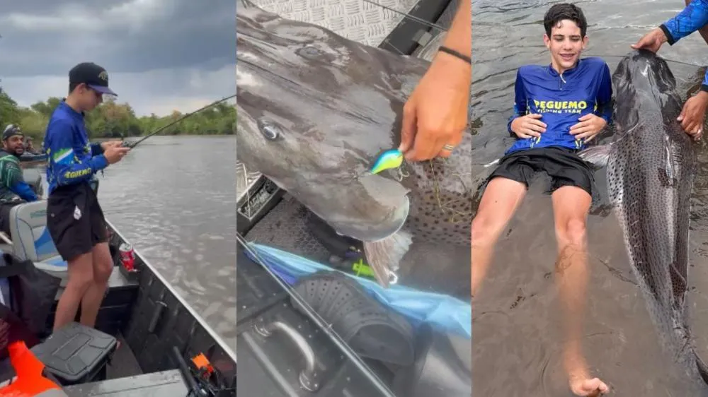 Peixe é maior que o garoto que o pescou em Mato Grosso do Sul - (Fotos: Arquivo Pessoal)
