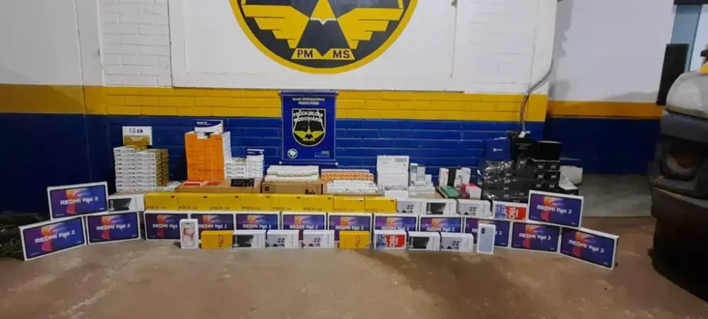 Mercadorias apreendidas pela Polícia Militar Rodoviária em Ponta Porã (Foto: Divulgação / PMR)