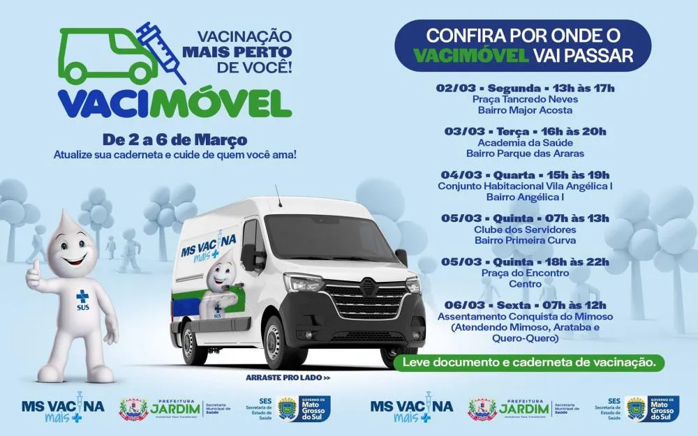 Vacimóvel percorre bairros de Jardim nesta semana para atualizar cadernetas de vacinação