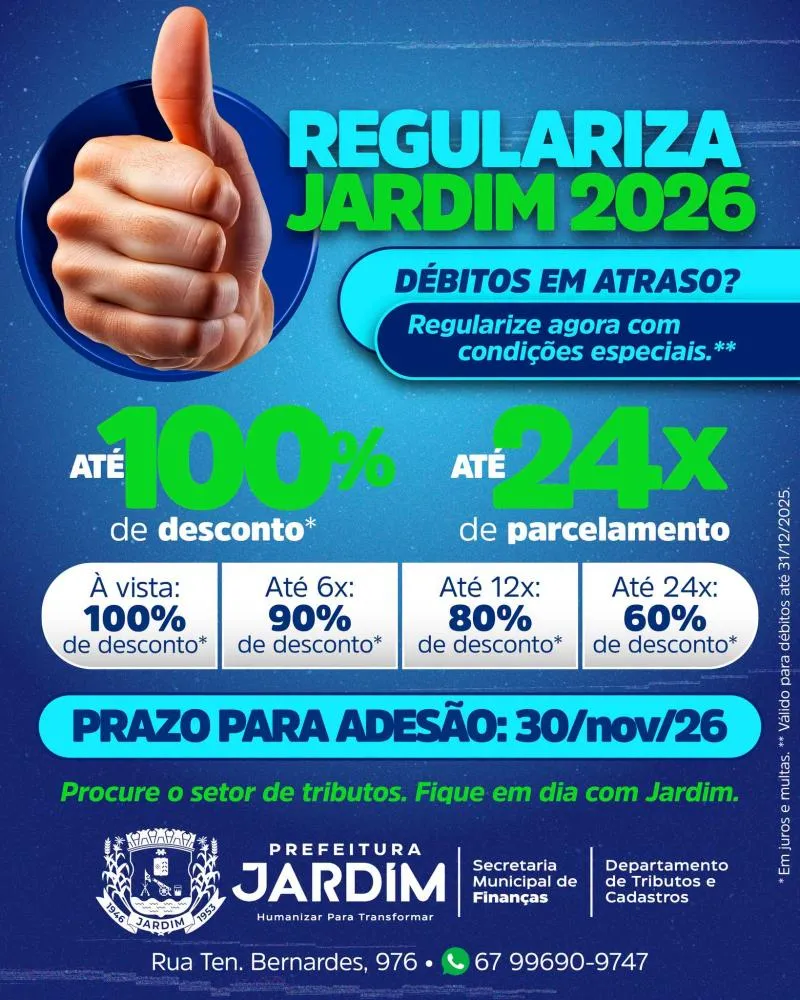 Regulariza Jardim oferece descontos de até 100% em juros e multas