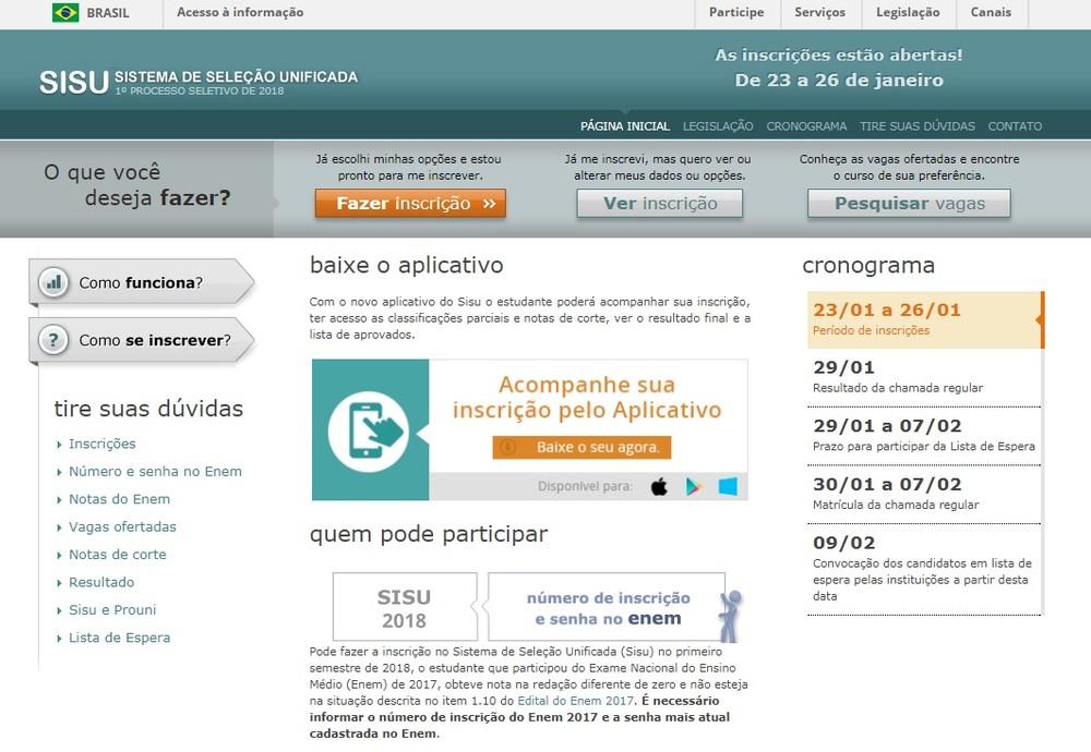 Sisu 2018 abre inscrições para 239 mil vagas