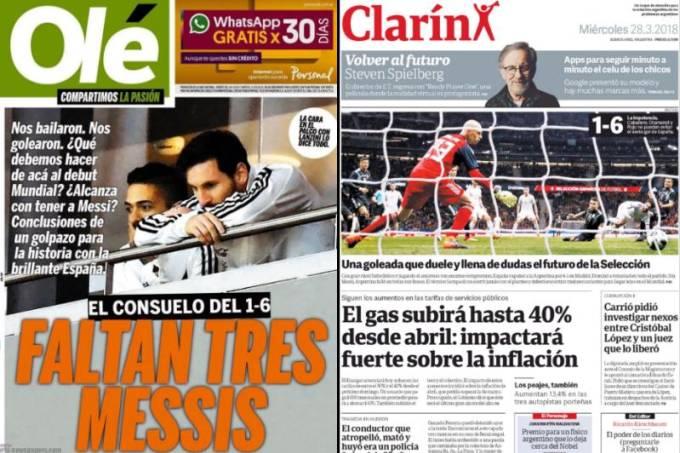 Jornais argentinos detonam seleção após goleada: ‘Faltam três Messis’