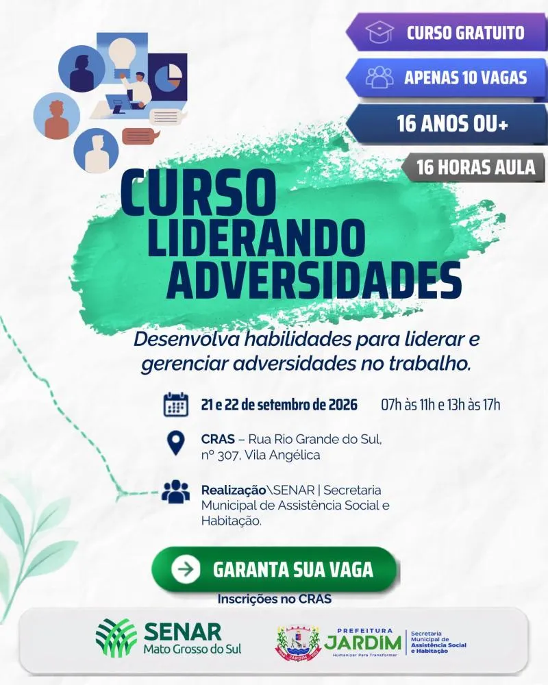 Jardim oferece curso gratuito sobre liderança e enfrentamento de desafios